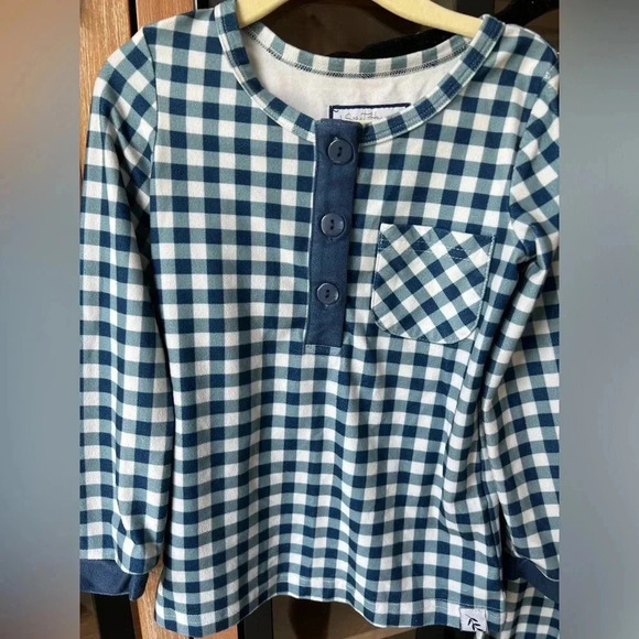 SweetHoney Pajamas set gingham print navy unisex toddler boys girls long sleeve - Picture 2 of 5